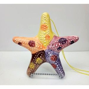Handmade Ceramic Starfish Hanging Wall Art Sculpture 3D Textured Colorful Signed